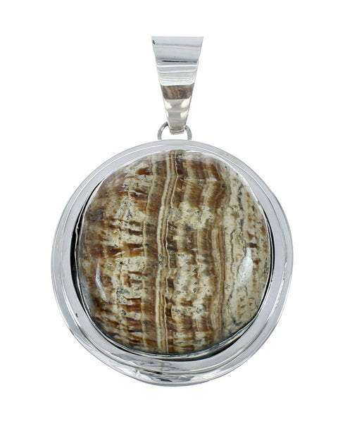 Sterling Silver Navajo Picture Rock Bead Necklace Pendant Set JX131110